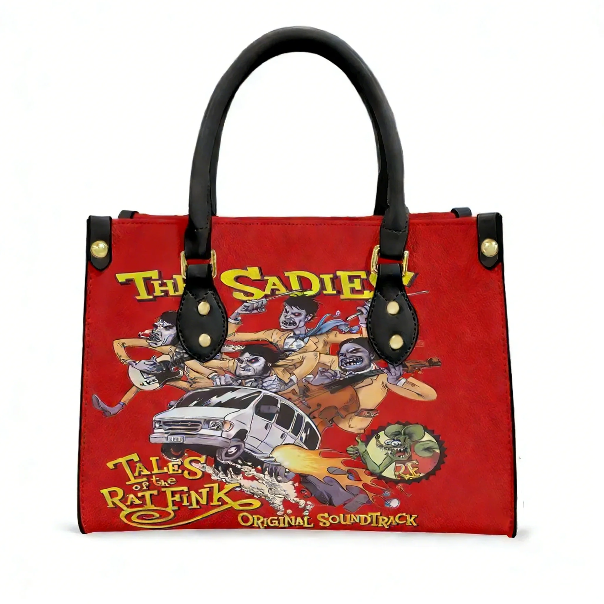 

Tales Of The Rat Fink Cartoon Tote Bag Purse Womens Mens Personalized Text Image PU Leather Handbag Business Shopping Gift Bags