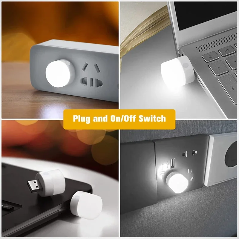 Imagem -05 - Mini Usb Plug Led Night Lights Banco de Potência Carregamento Redondo Leitura Proteção Ocular Livro Atacado 100 Pcs 10 Pcs