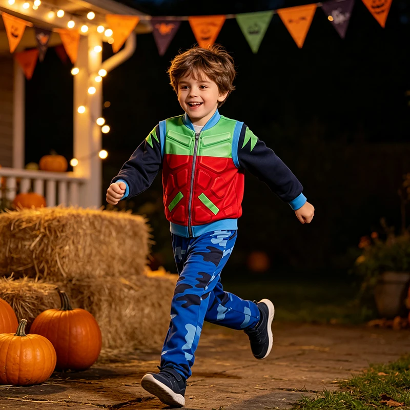 Jungen Halloween Cosplay Kostüm Reißverschlussjacke Tarnhose 2-teiliges Outfit Karneval Geburtstagsfeier Ryder Rollenspiel-Set