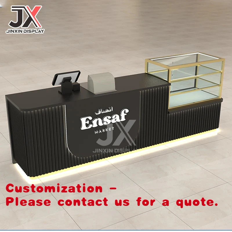 custom.Factory Custom Shopping Mall showcase Display Cabinet Retail Store Reception Desk Furniture bar Coffee Restaurant Counter
