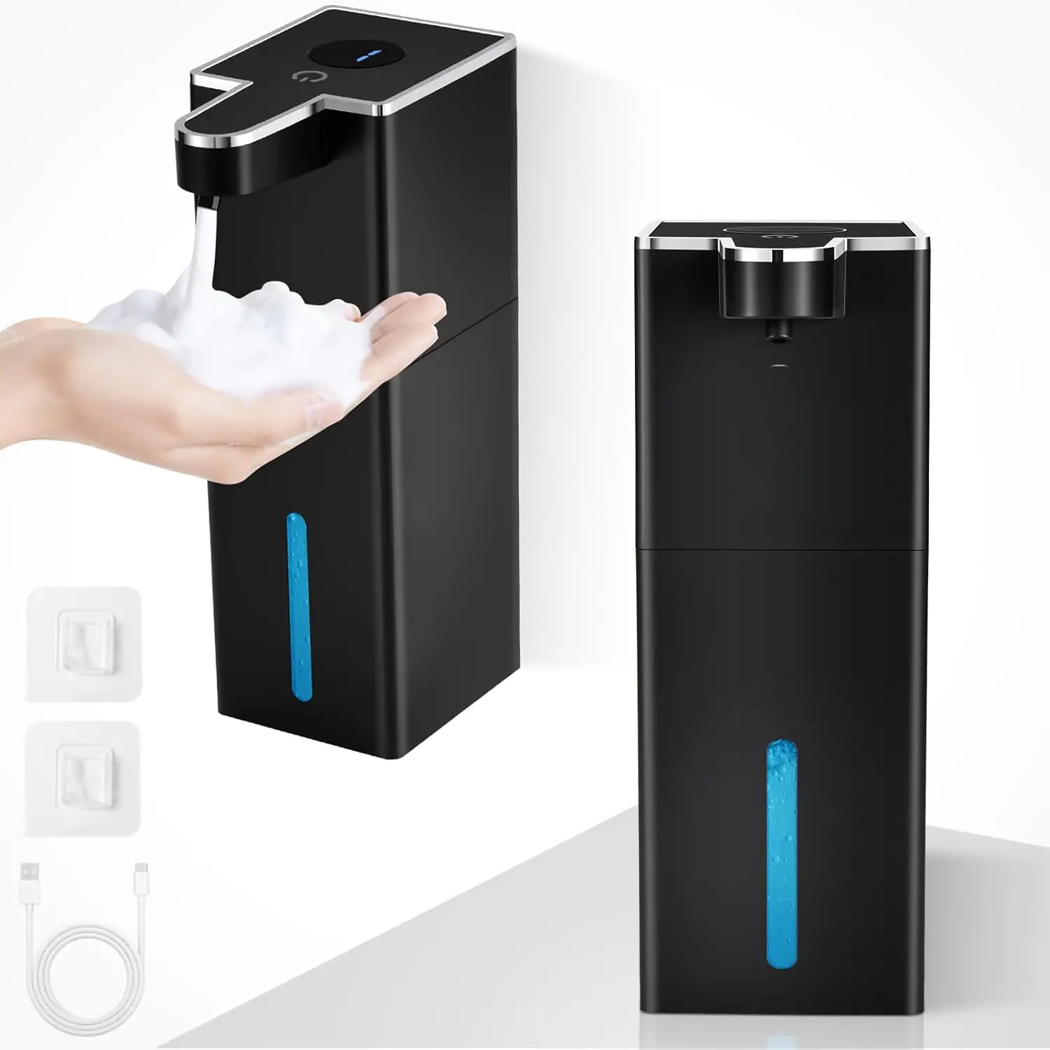 1 Pack Automatic Foaming Soap Dispenser, 440ml Wall Mount Touchless 4 Gear Adjustable Electric Soap Dispenser, USB Rechargeable