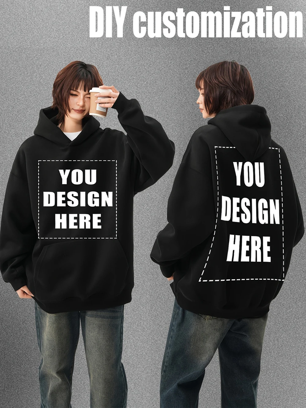 Autumn Customize Womens Hoodies Korean Oversized Pocket Sweatshirts DIY Your Logo/Graphic Pullovers Sporty Casual Woman Clothes