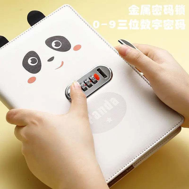 A5 Password Book, Lockable Diary, Simple Literary and Artistic Girl Animal Expression Cute Password Lock Hand Account Notebook.