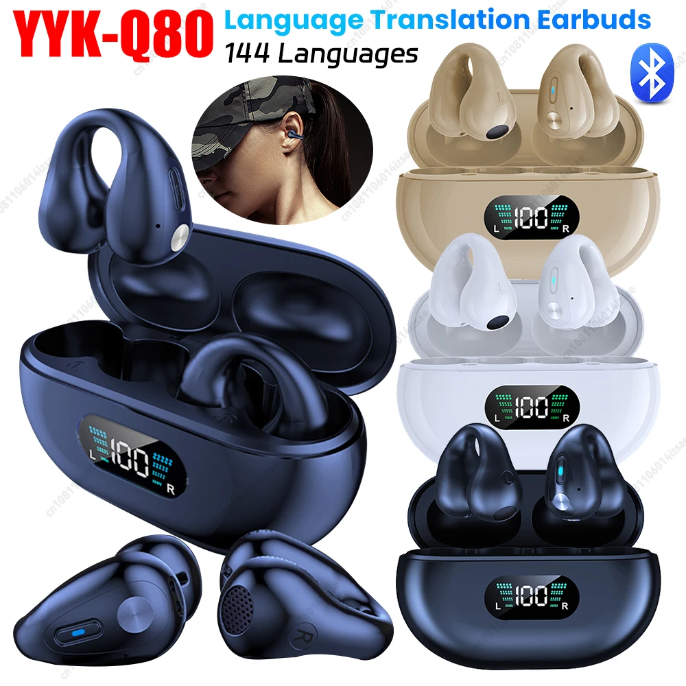 YYK-Q80 Smart AI Language Translation Earbuds Bluetooth Wireless Translation Earphone 144 Languages Real-time Two-Way Headphones