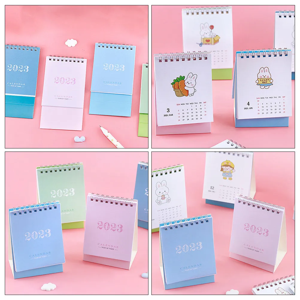 

1pc 2023 Desktop Calendar Paper Simple Creative Triangular Base Standing Practical For Office Home School Students