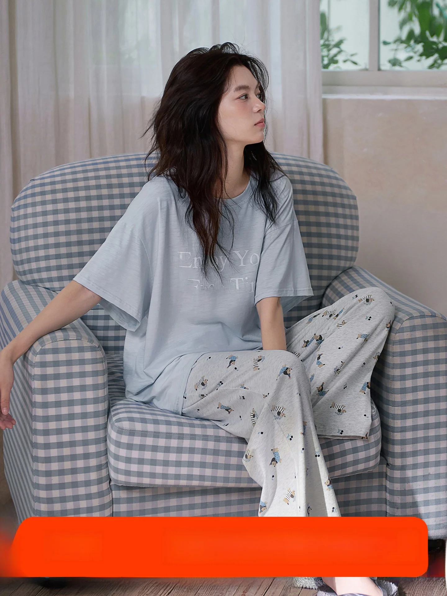 mrs-si-li-cool-sensation-modal-cotton-pajamas-women's-short-sleeve-long-pants-korean-style-fashionable-outdoor-wear-home-clo