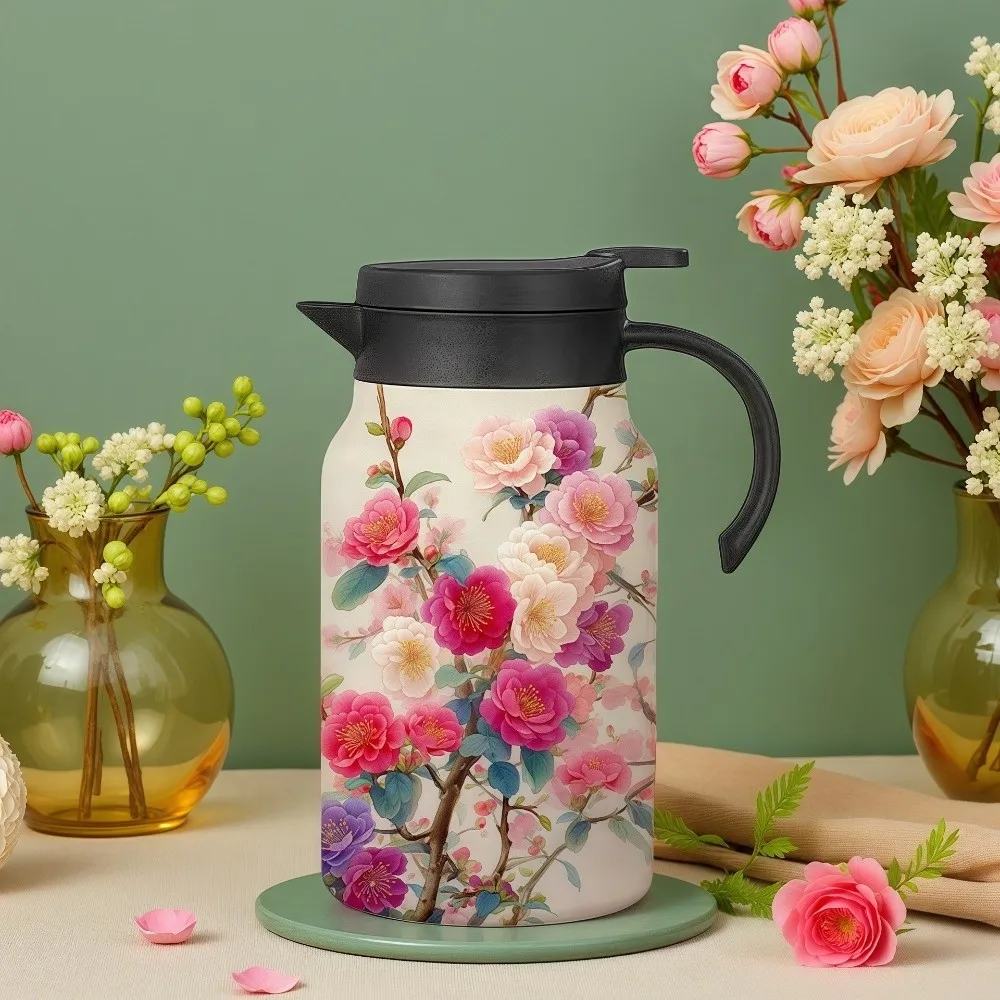 

Portable Retro Flower Insulated Kettle Hot Water Floral Printing Vacuum Flask Vintage 800ML/1500ML Thermos Bottle Household