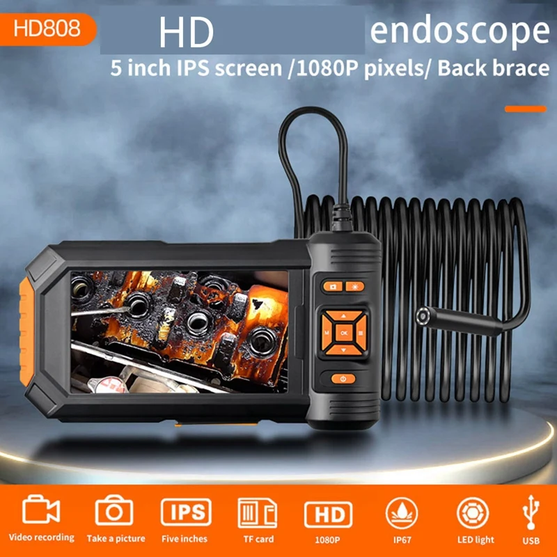1080P HD Digital Endoscope Camera 8Mm Waterproof Drainage Camera 5-Inch Car Camera (5M)