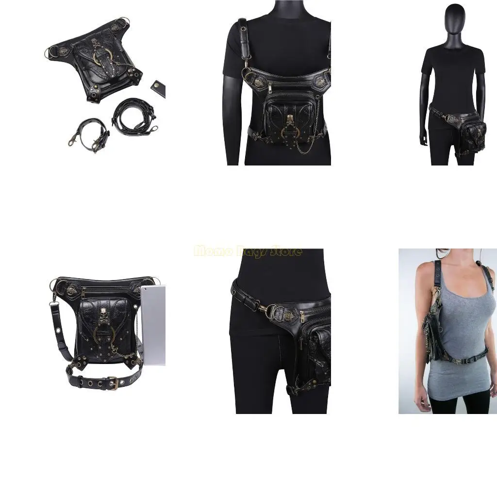 

X90D Steampunk Waist Bag Fanny Pack Fashion Gothic PU Shoulder Crossbody