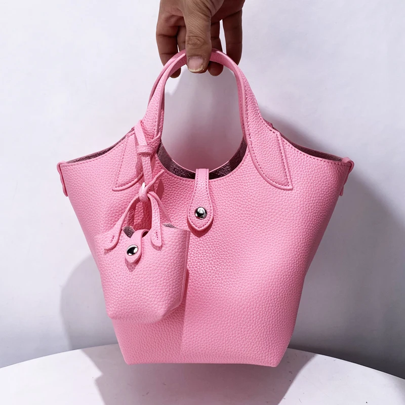 

Casual Small Composite Bucket Bags For Women Luxury Designer Handbag And Purses 2025 New In PU Button With Inner Pocket Shoulder