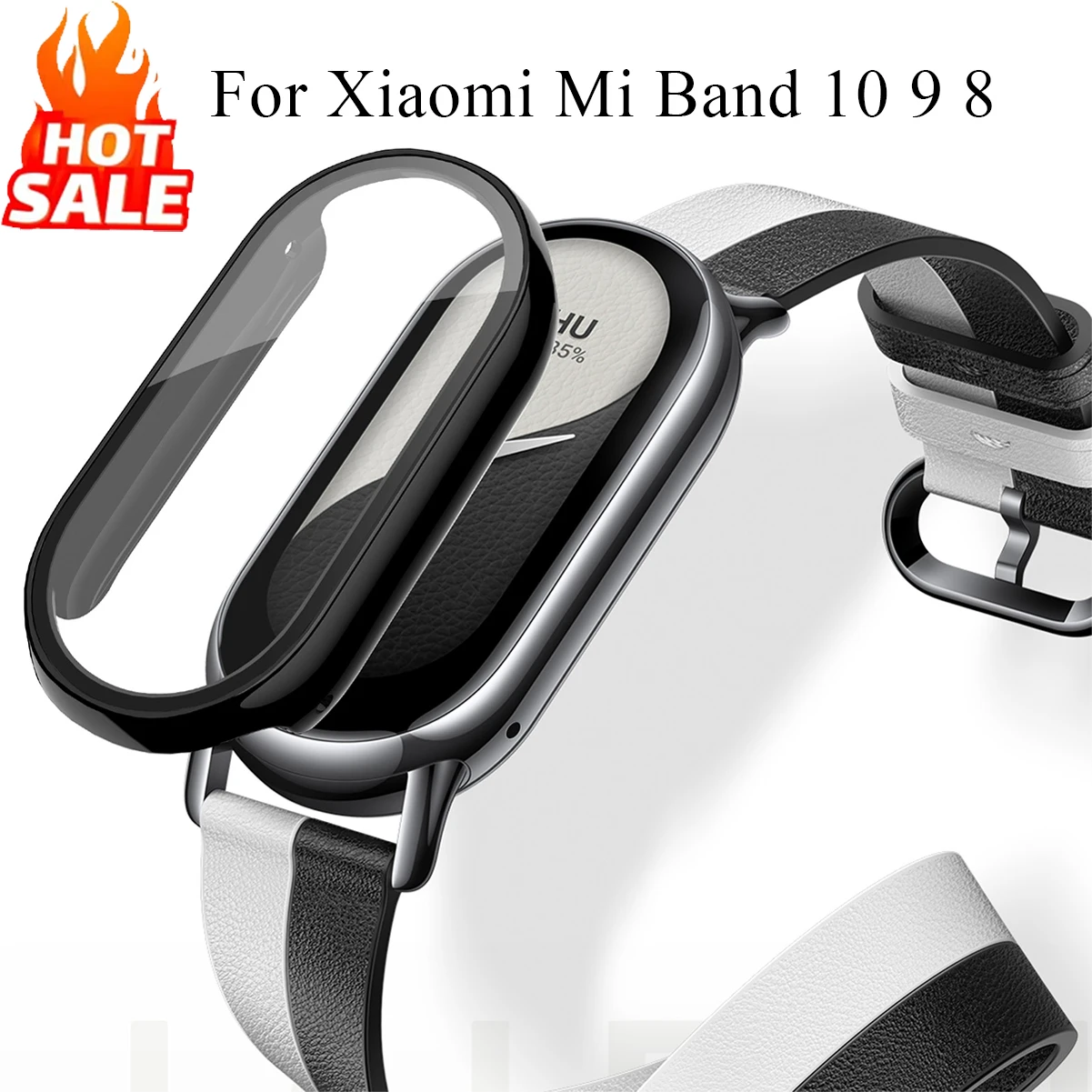 Tempered Glass + PC Case for Xiaomi Mi Band 10/9/8, Shockproof Full Hard Screen Protector Cover, Smart Band 10/9/8 Accessories
