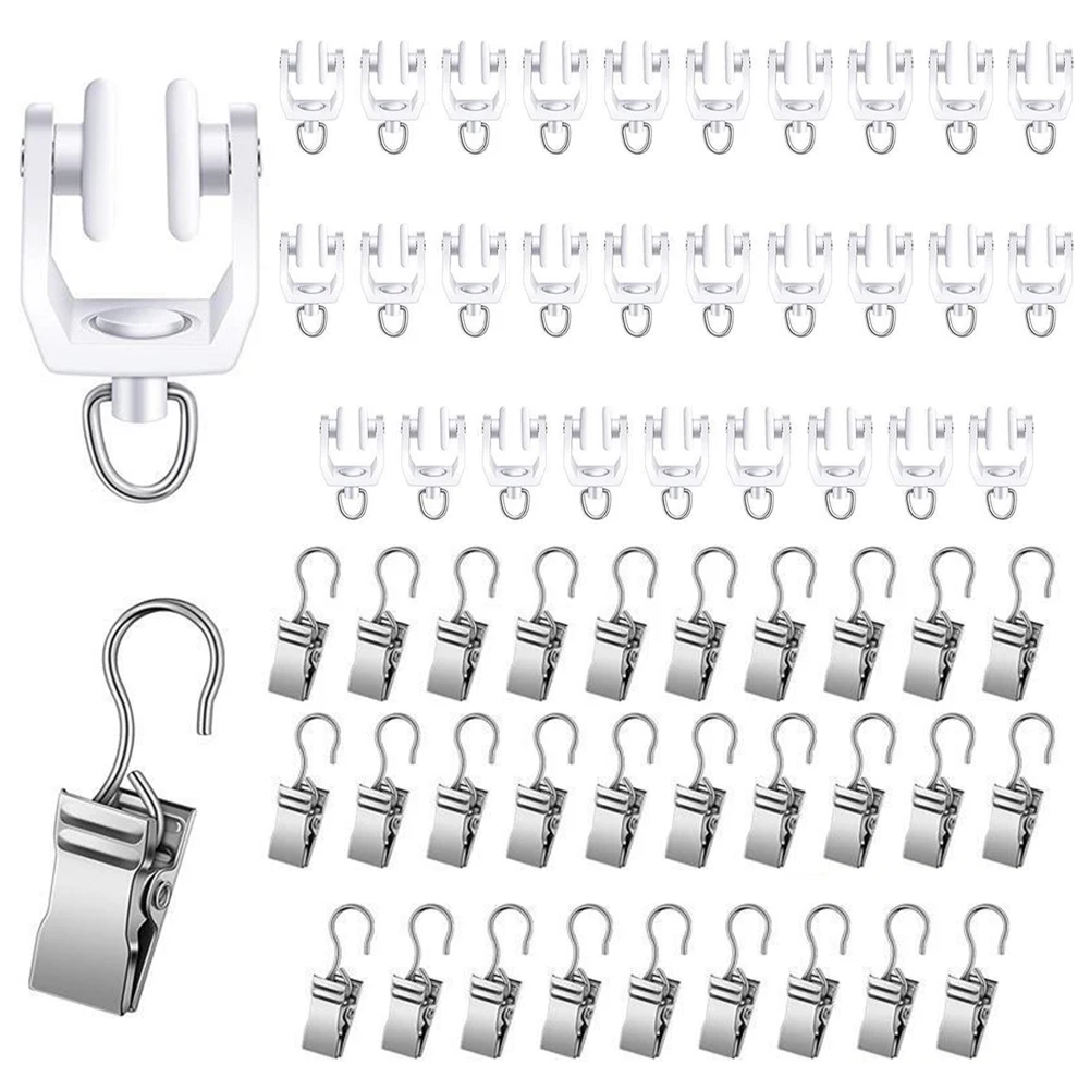 Curtain Pulleys Set Stainless Steel Curtain Clips With Hook Window Curtain Hook Clips Home Curtain Decor Accessories