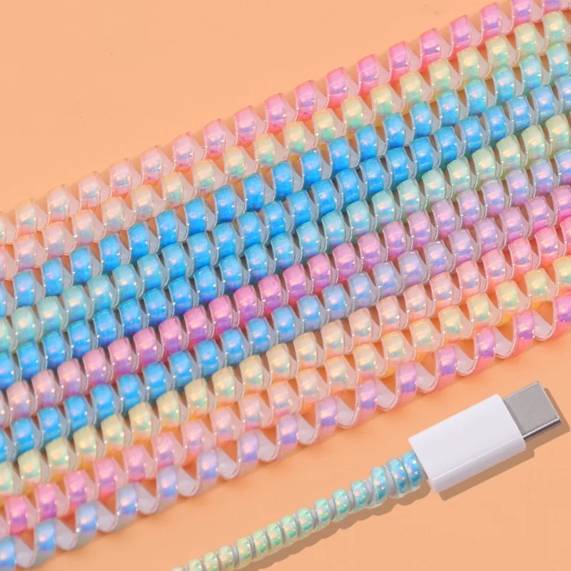 160CM Colorful Laser Spiral USB Charger Cable Cord Protector Wrap Cable Winder For iPhone Samsung Xiaomi Data Cable Sleeve