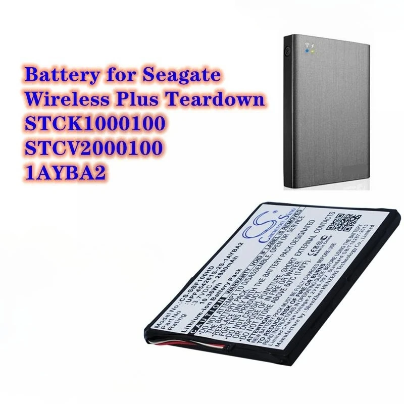 Storage Battery 3.7V/2800mAh for Seagate 1AYBA2, 1AYBA4, STCK1000100, STCV2000100, Wireless Plus 2TB, Wireless Plus Teardown