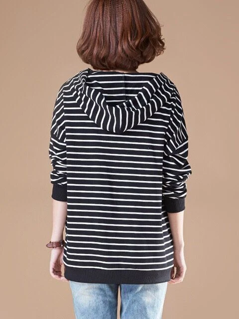 plus Size Hoodie Striped Long Sleeve Sweatshirt Outerwear for plus Size Women Fashionable Spring Autumn Outfit Casual Style