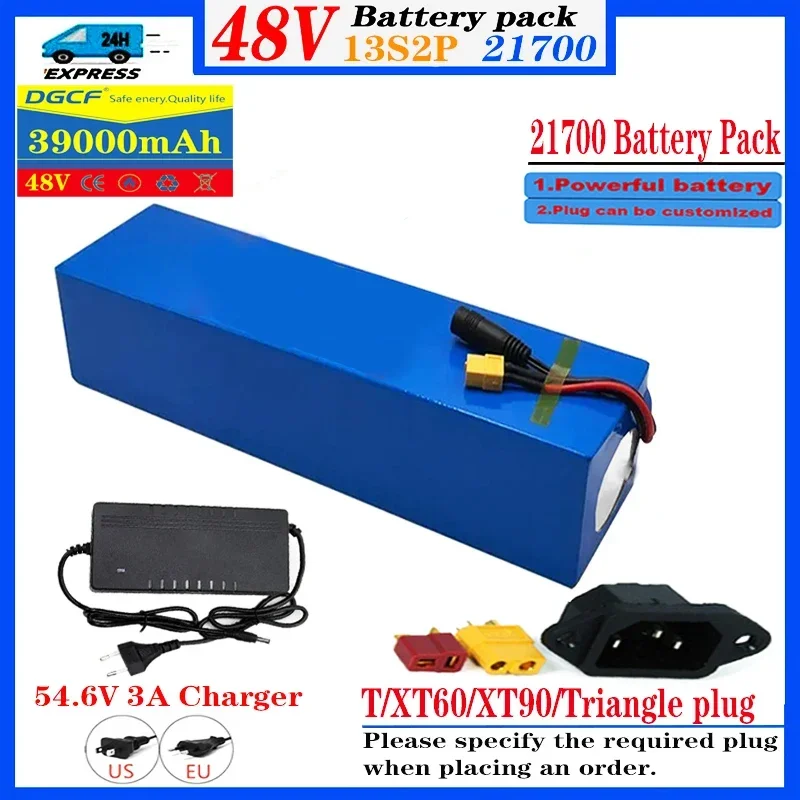 

E-bike 48V Battery Pack 39Ah 21700 Lithium Ion Battery 13S2P 1000w Bike Motorcycle Conversion Kit Electric Scooter BMS +Charger