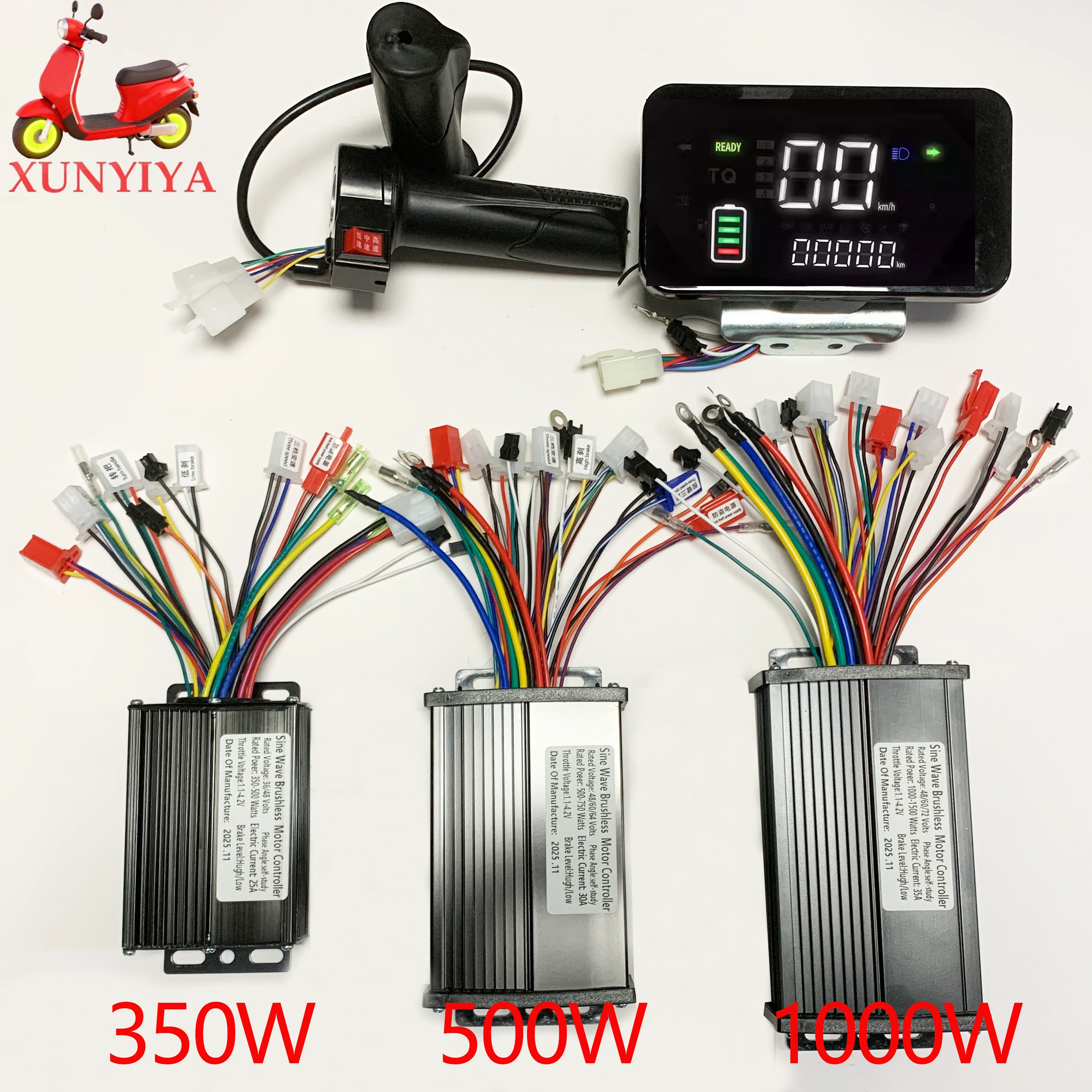 36V 48V 60V 64V 350/500/1000W 25A / 30A / 35A Brushless Motor Sine Wave Controller with LCD Speed Display + Throller for E-bike