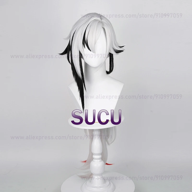 Arlecchino Cosplay Wig Genshin Impact Fontaine Arlecchino Long Silver Hair Anime Heat Resistant Synthetic Wigs