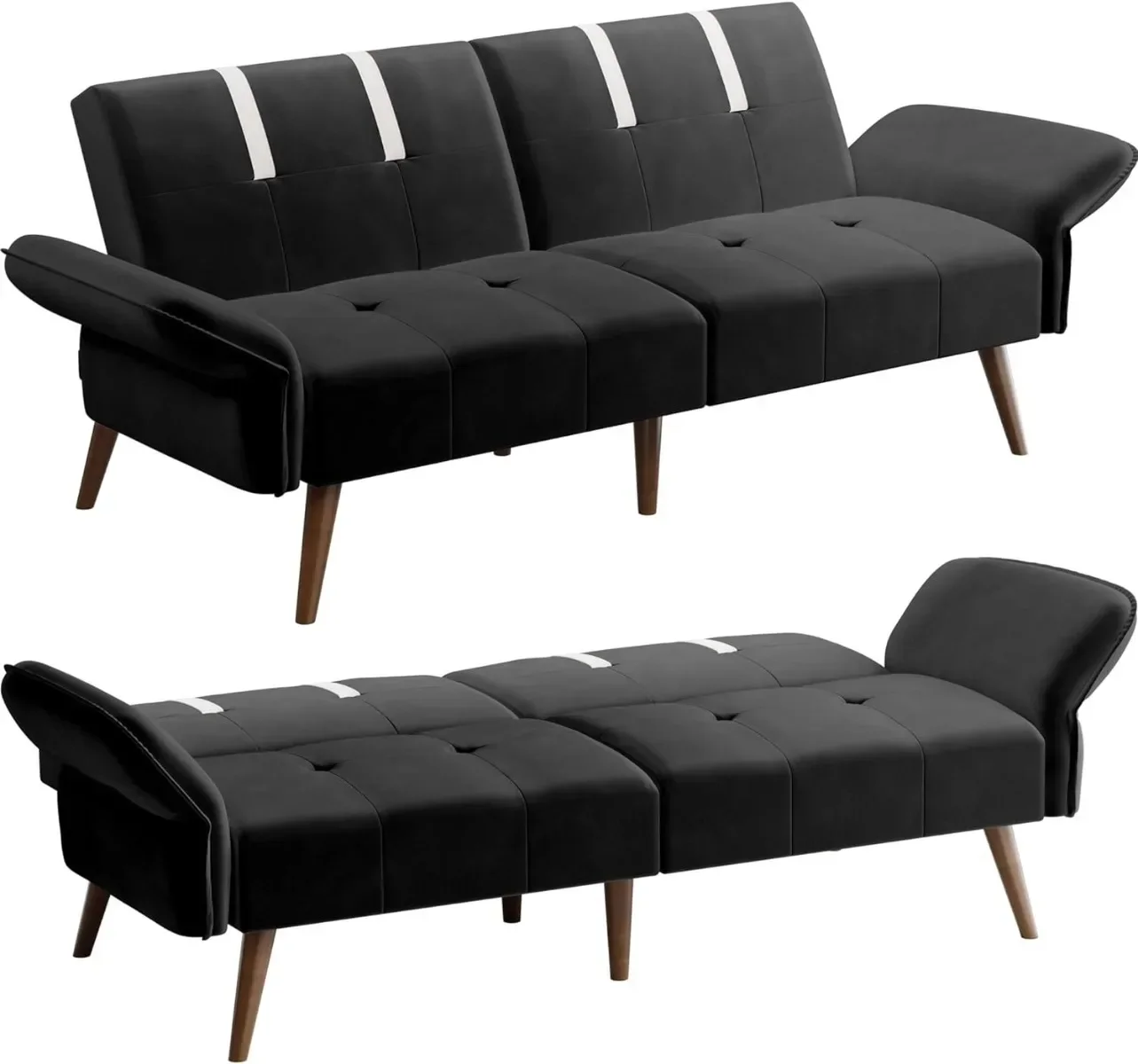 Sofa Bed for Living Room,Velvet Loveseat  for Apartments Office Small Spaces,w/Adjustable Armrests Backrest,Black