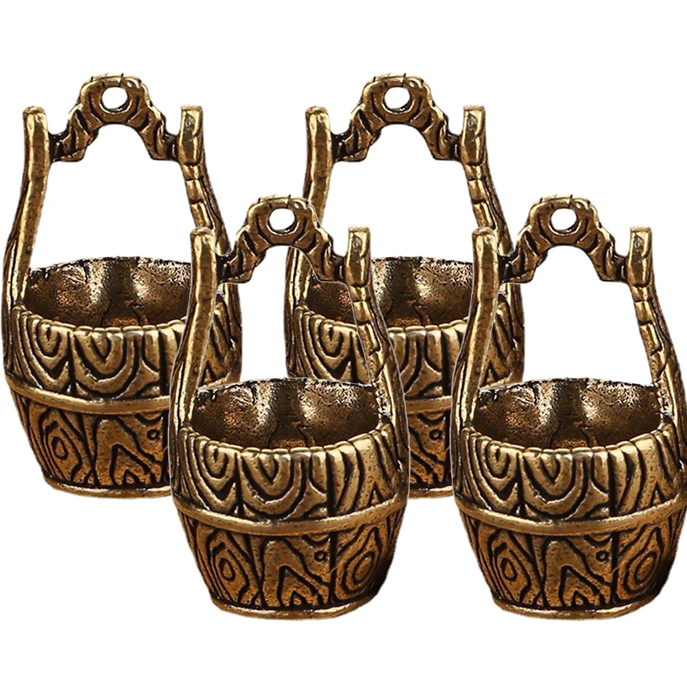 

4 Pcs Vintage Brass Bucket Pendant Home Decor Hanging Keychain Golden Buckets Retro Charm H made nament Lightweight Compact Size