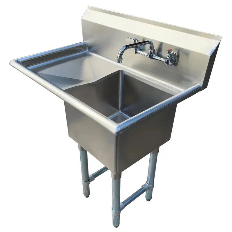 Heavy-duty commercial kitchen single sink made of 304 stainless steel with drainage function