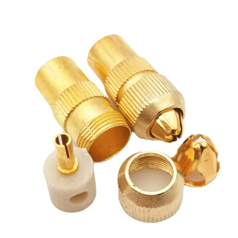 5pcs metal 9.5 Cable TV plug without welding type RF head cable connector TV head bamboo  RF female bnc RCA