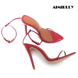 Women Red Strappy High Heel Sandals Open Toe Ankle Strap Stiletto Party Wedding Shoes Custom Color