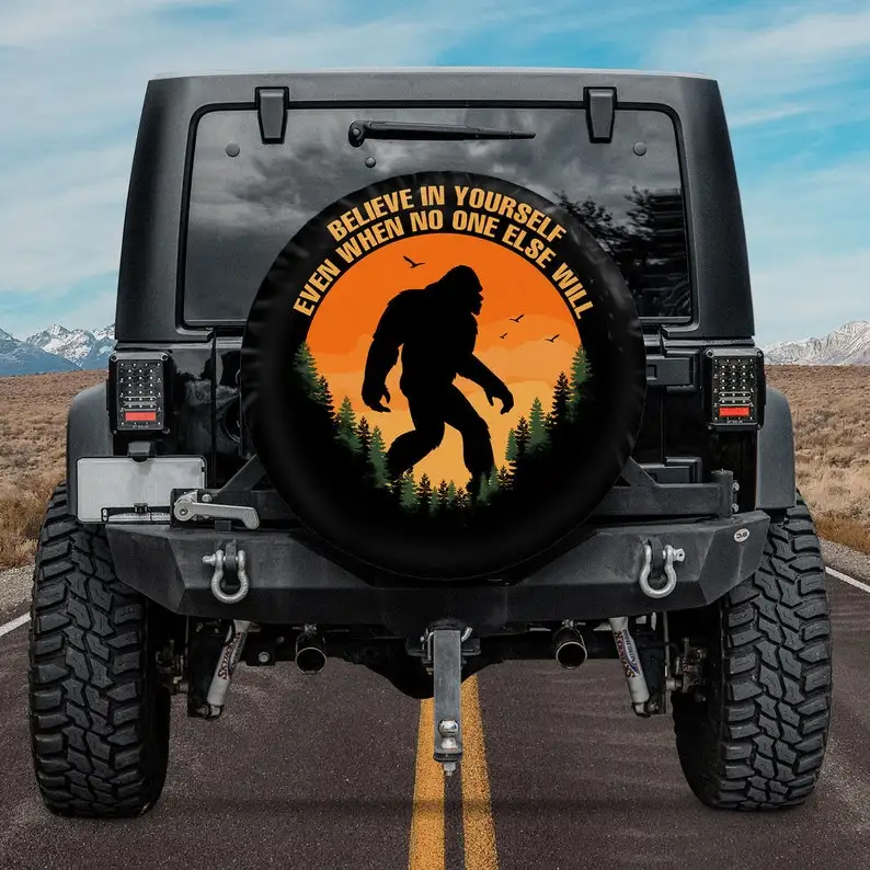 Spare Tire Cover For Camper Believe In Yourself Sasquatch Bigfoot Spare Tire Cover for Camper SUV With or Without Backup Camera