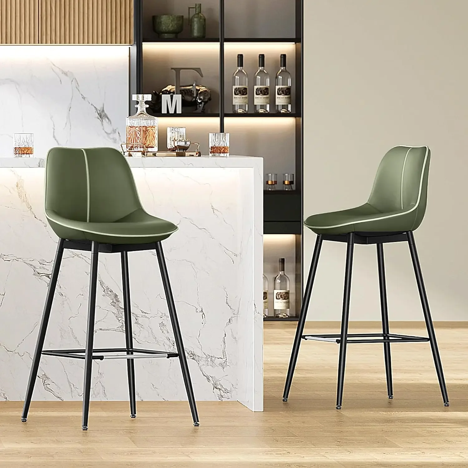 

VASAGLE Set of 2 Bar Height Bar Stools with Back Ergonomic Backrest Synthetic Leather Metal Legs 28.7-Inch Tall Kitchen Home