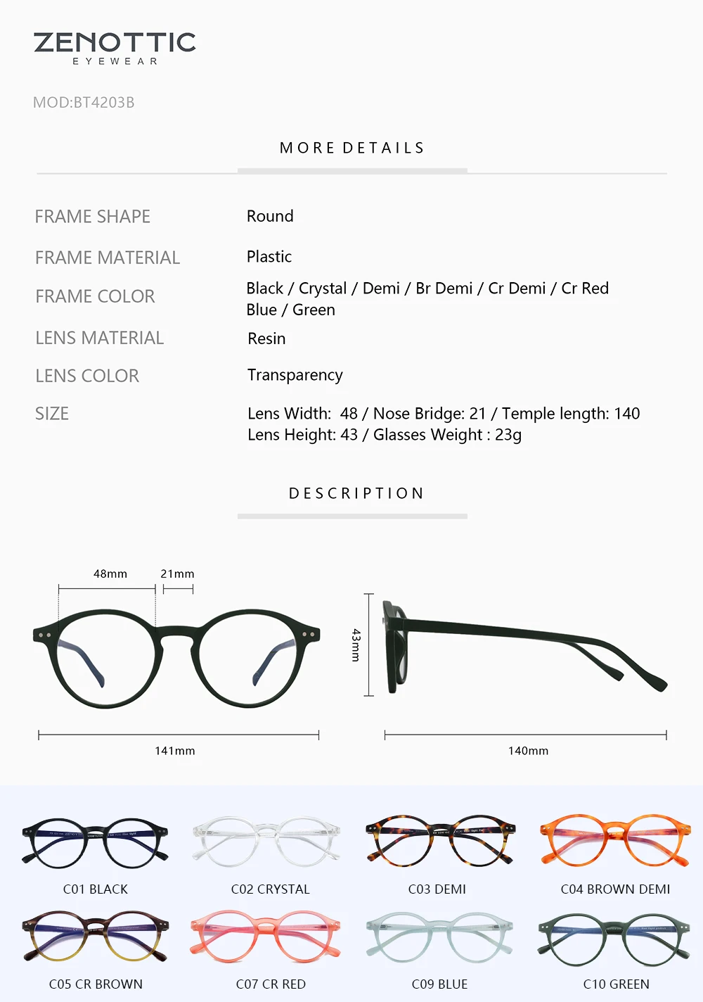  ZENOTTIC Retro kleine runde Korrektionsbrille, kreisförmige progressive Brille, photochrome optische Brille für Damen und Herren – Detail 3