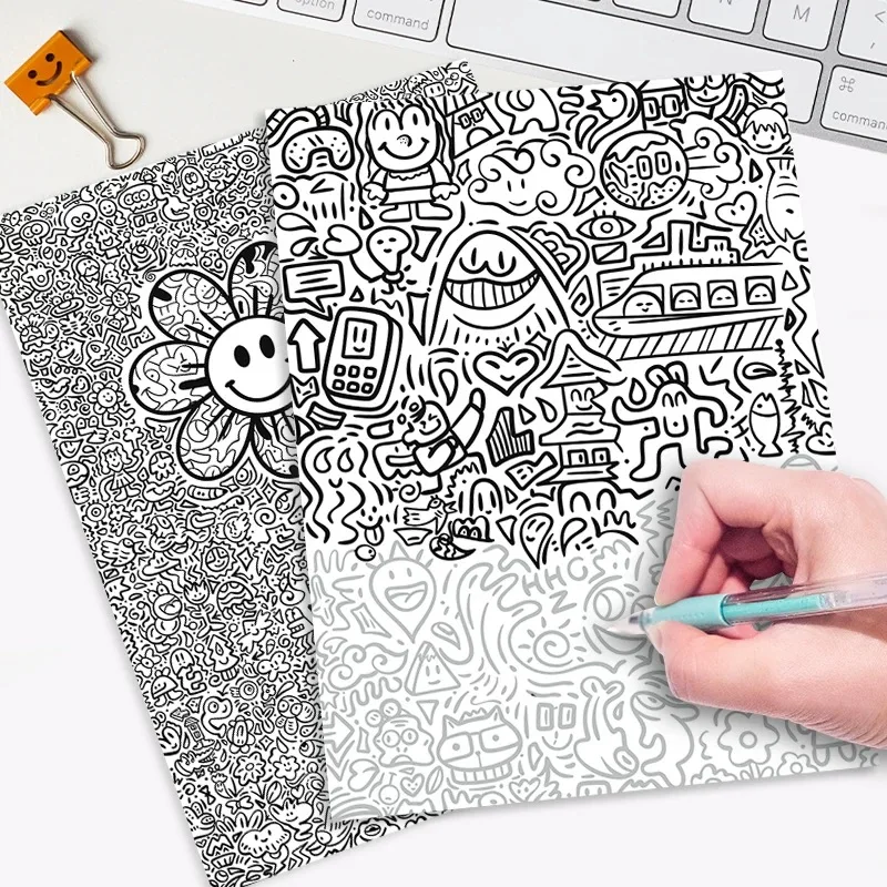 16 Sheets Size 26x18.5cm Creative Doodle Coloring Book for Stress Relief Cute Monster Line Art Drawing Notebook for Kids Adults