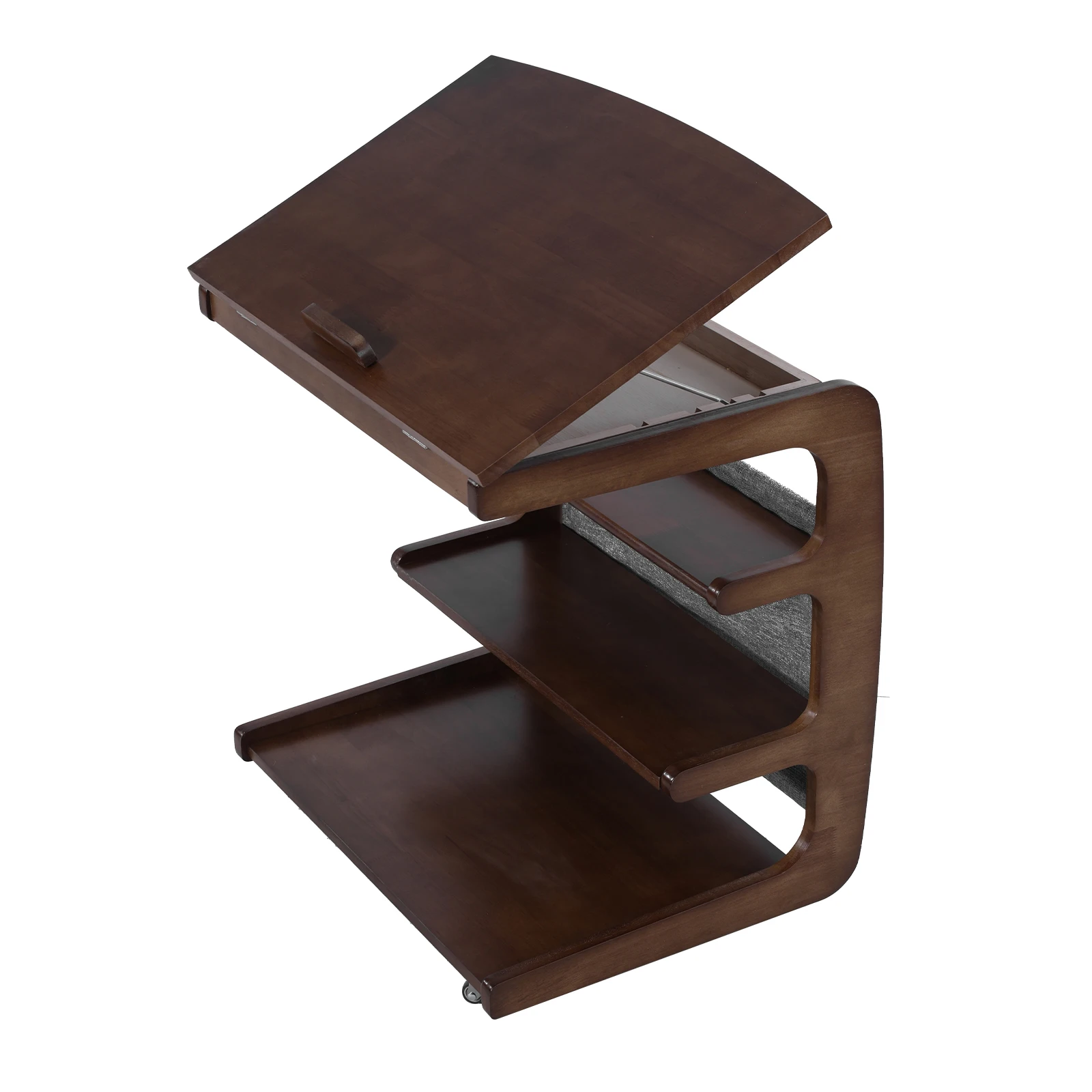 Solid Wood Couch Table with Wheels Wooden Sofa Couch Table with Storage Bag Adjustable Desktop for Living Room Bedroom Use