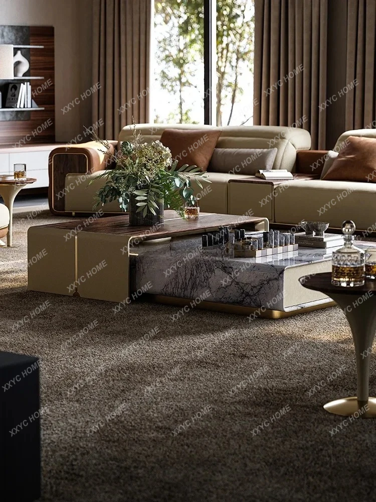 AAlarge flat living room household coffee table, retractable double coffee table combination