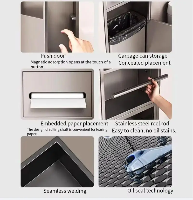 Toilet Embedded Stainless Steel Niche Toilet Side Storage Cabinet Bathroom Cardboard Box Trash Can Save Space