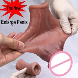 Male Extende Enlargement Penis Sleeve Reuseable Silicone Sex Toys Wolf Teeth Set Adult Male Silicone Set Couple Sharing Sex Toys