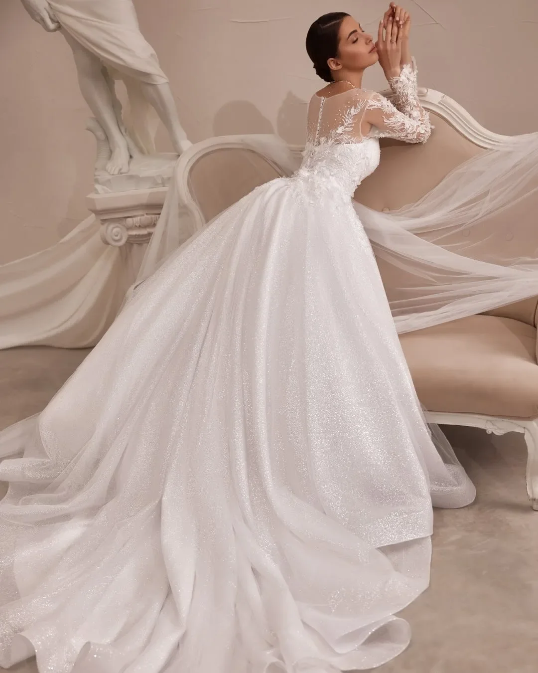 Flavinke Customized Exquisite Wedding Dresses A-Line Sweetheart Lace Appliques Illusion Sleeves Modern Evening Party Gowns 2025