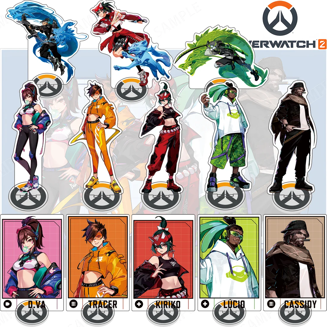 Overwatch2 Limited Acrílico Standee D.Va, Cassidy, Kiriko, Lucio, Tracer Figura Coleccionable Display, Decoración de Escritorio, Regalo para jugadores