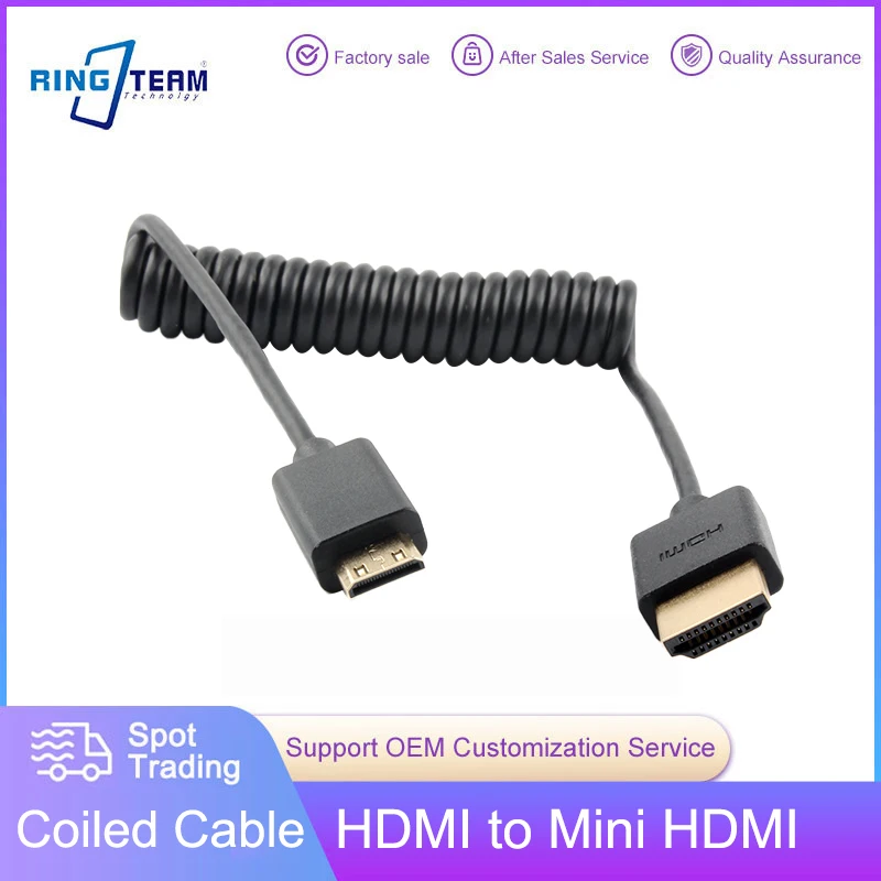 

Coiled Cable HDMI to Mini HDMI-compatible Cable High Speed 4K 3D 1080P for Camera Monitor Projector Notebook TV