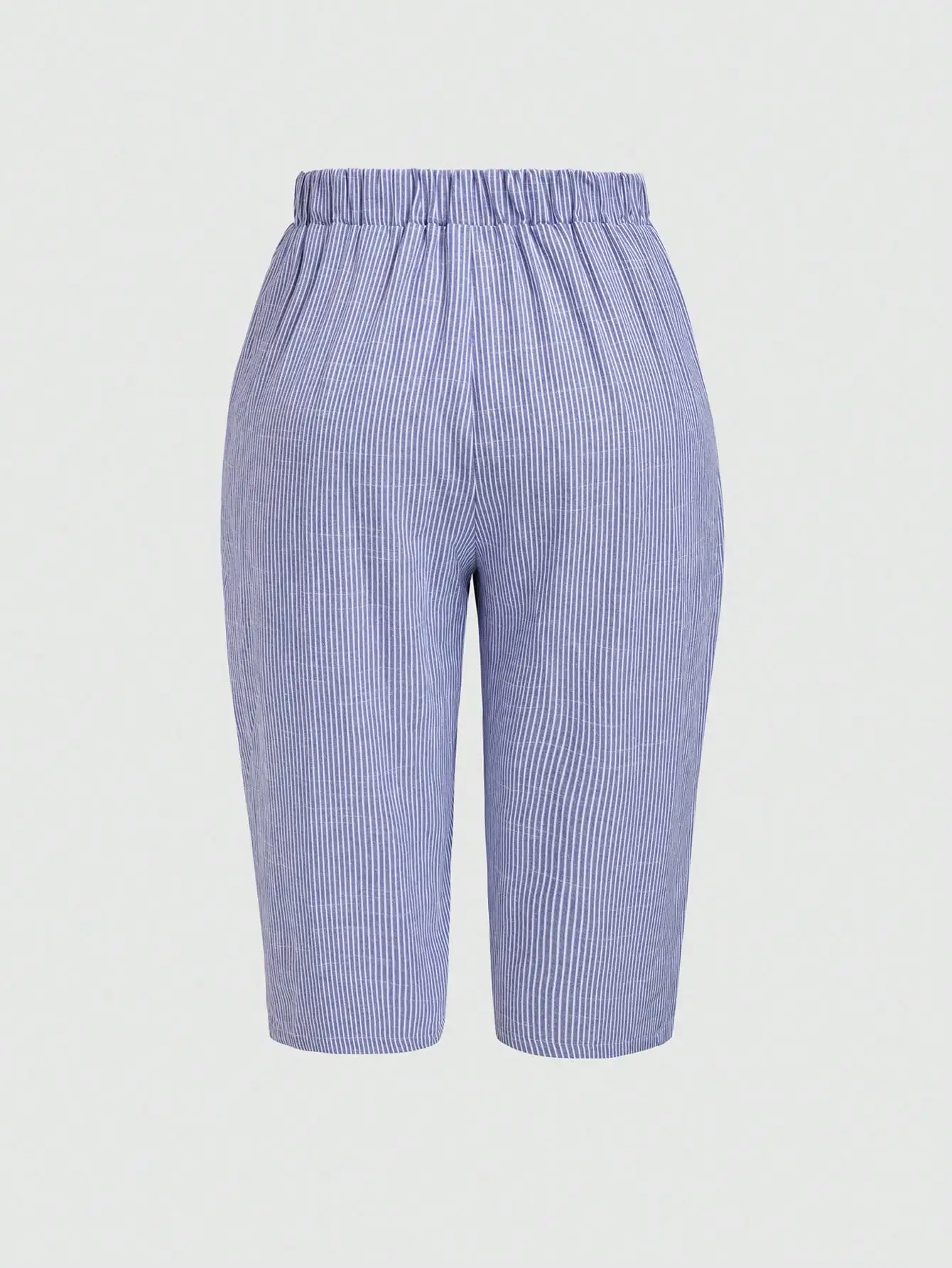 Women's Striped Cotton Linen Capri Pants Casual Comfortable Elastic Waist Shorts