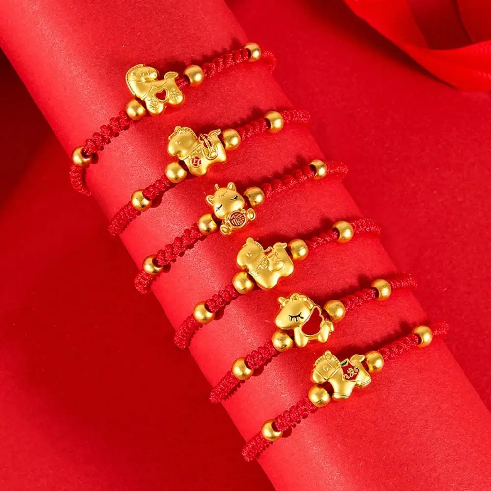 النمط الصيني الحصان السنة سوار السنة الجديدة اليد حبل 2026 2026 الحصان سنة محظوظ المهر حبل أحمر مجوهرات اكسسوارات زودياك الحصان