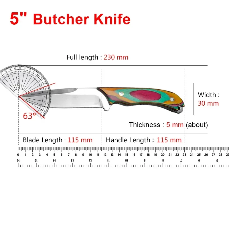 Stainless Steel Boning Knife 5Cr15 Kitchen Meat Cleaver Vegetable Slicing Knife Wooden Handle Sharp Butcher Cooking Knives