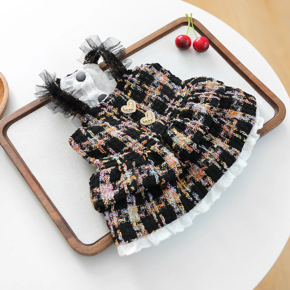 Luxuriöses Rosen-Hundekleid für den Winter, dickes Prinzessinnenkleid mit Schleife, Hochzeitskleid für kleine Haustiere, Katzenkostüm, Rock für Terrier, Yorkies, Mops – Detail 8
