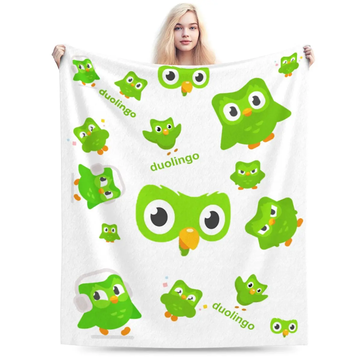 Duolingo Owl Duo Blanket Soft Warm Flannel Throw Blanket Bedding for Bed Living room Picnic Travel Home Couch