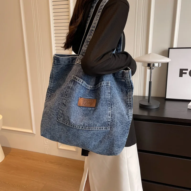 Retro Denim Women's Bag New Jeans Side Bag Y2K Canvas Shoulder Bag Korean Eco Bag Shopping Designer Handbag Female Schoolbag Ins