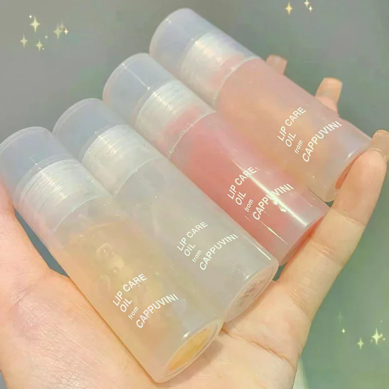Cappuvini Transparent Lip Oil Glass Lip Gloss Fragrance Non-sticky Moisturizes Lip Tint Lip Plumper Lip Care Serum Primer Brush