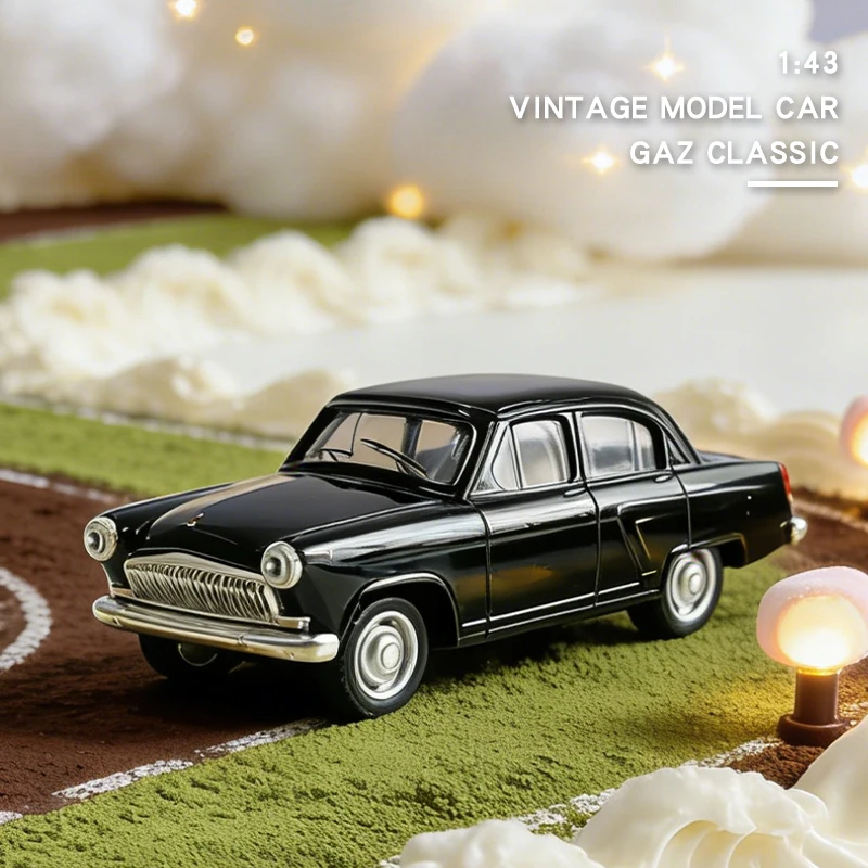 1:43 gaz ГАЗ-21 Alloy Diecast Vintage Car Model Light Sounds Classic Pull Back Miniature Vehicle Replica For Collection Gift