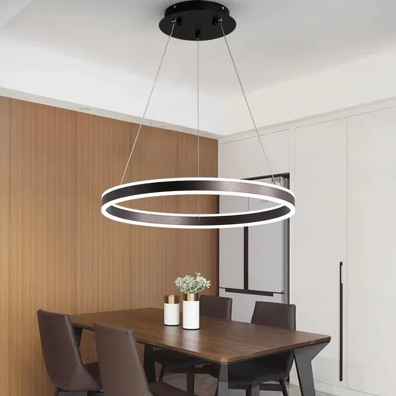 

Modern Ring LED Chandelier Dimmable for Living Dining Room Kitchen Bedroom Black Chandelier Home Decor Hanging Light Fixture