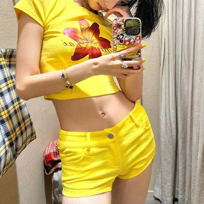 Yellow Denim Super Shorts Women's Summer Hip-wrapped Hot Pants Y2k Shorts