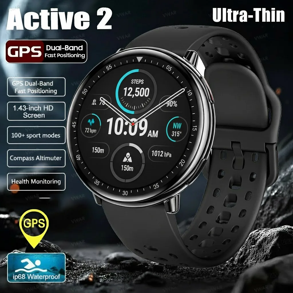 

2025New Active 2 Smart Watch Built-in GPS for Women Men IP68 Waterproof Sports Watches Heart Rate Monitor Ultra-Thin Smartwatch