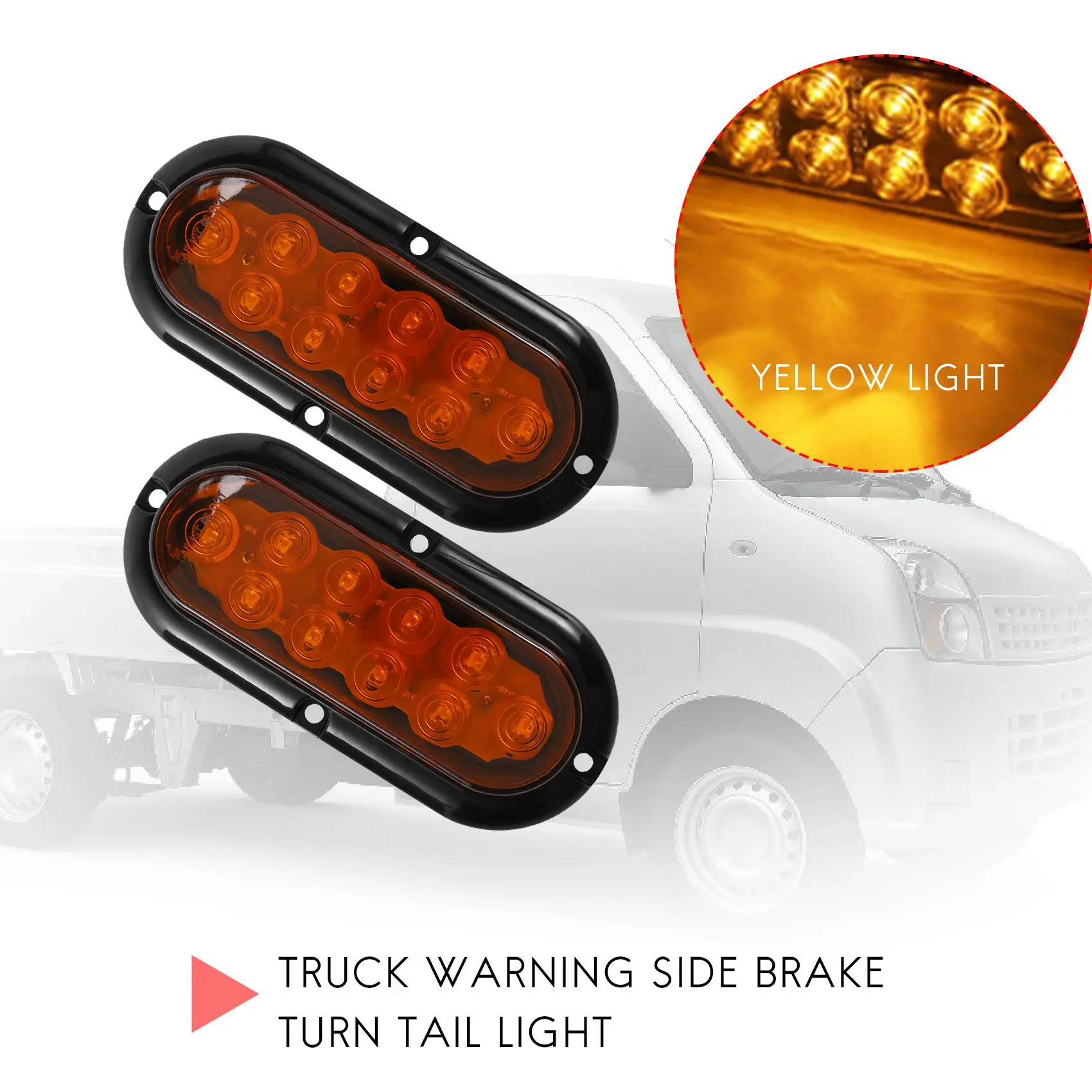 2Pcs Oval Oblong 6Inch Surface Mount LED Brake Stop Turn Tail Light Trailer Truck RV Sealed Amber Trailer Tail Light